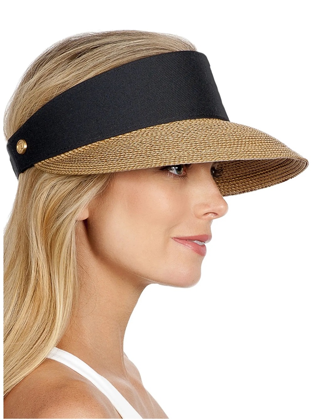 Eric Javits Champ Straw Visor Natural Black One Size - Picture 2 of 10